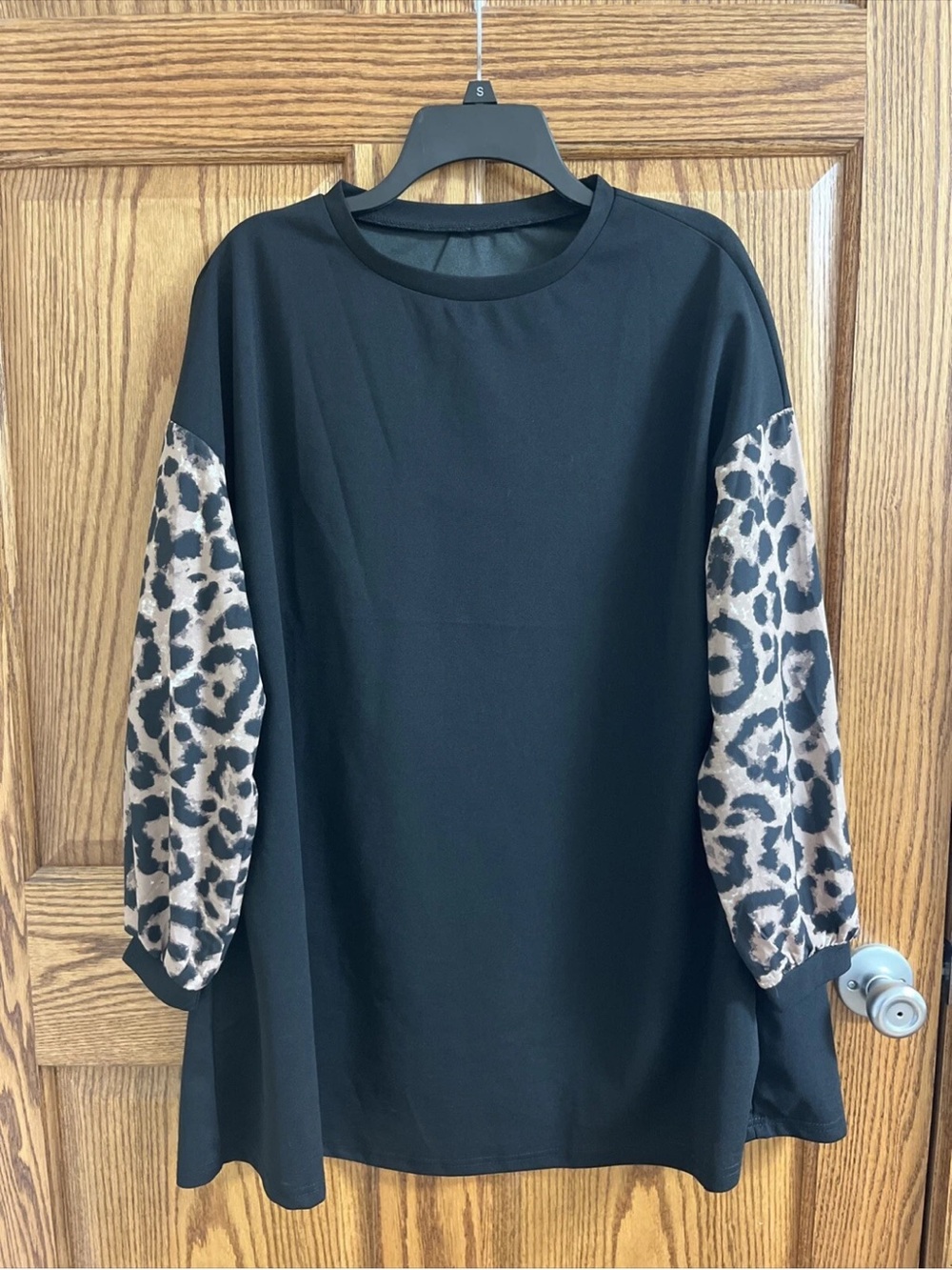SHEIN Black Mini Dress with Leopard Print Sleeves